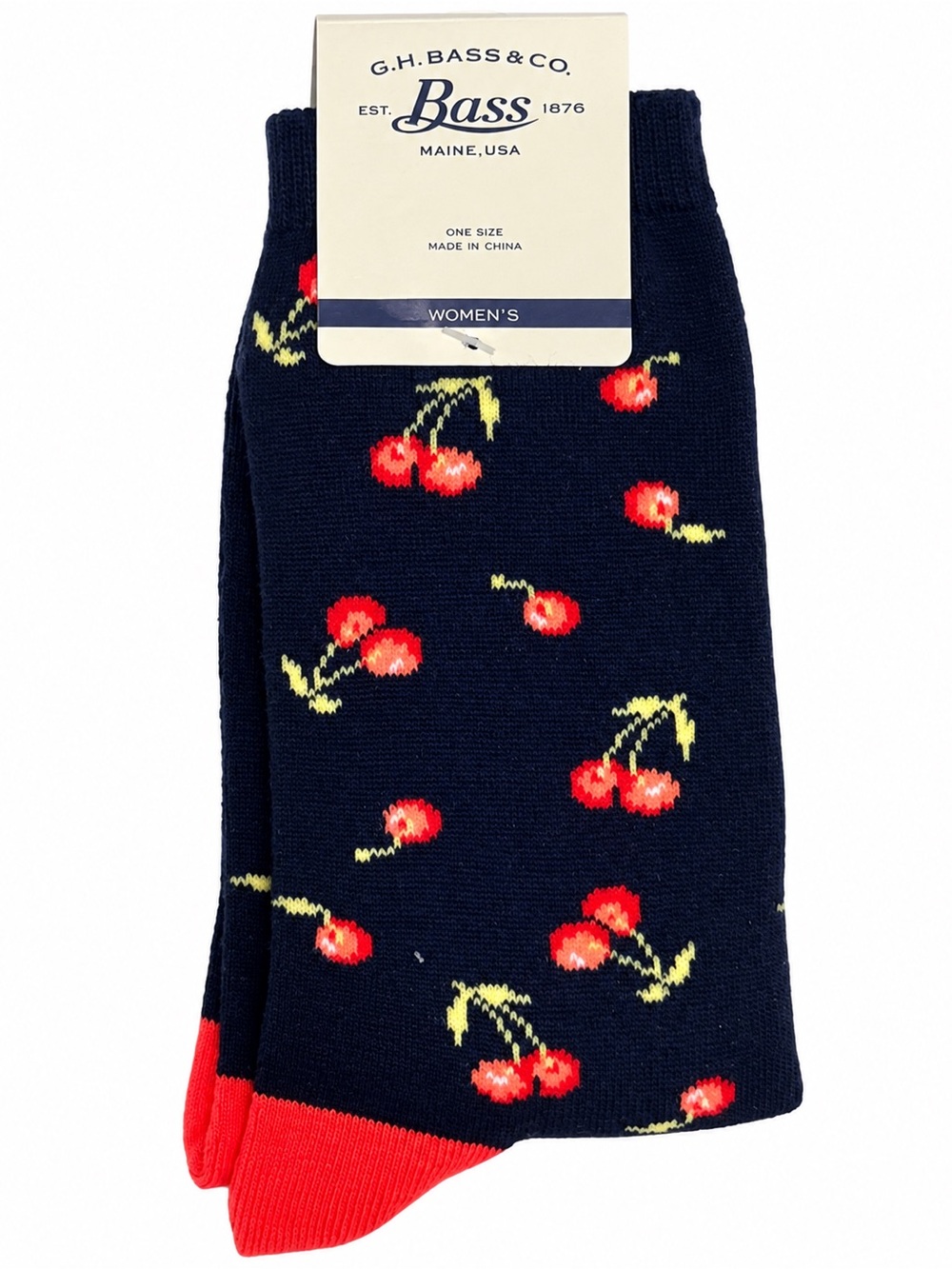 G.H. Bass & Co. Women's Navy Cherry Print Crew Socks